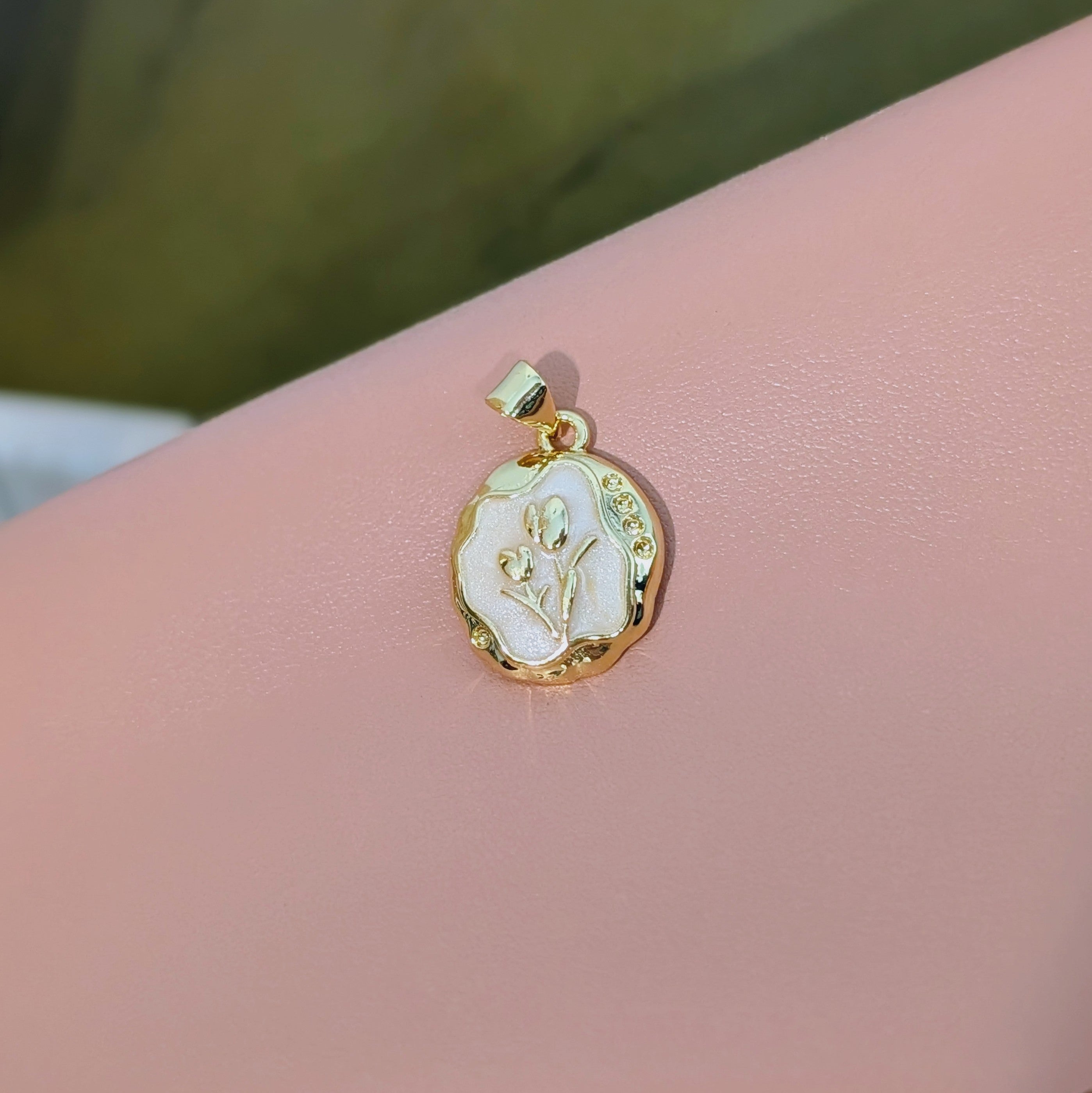 White Tulip Hammered Bezel Pendant